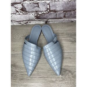 Charles Keith Blue Leather Pointed Toe Flats Mules Shoes Women Sz 38EU/7.5M US